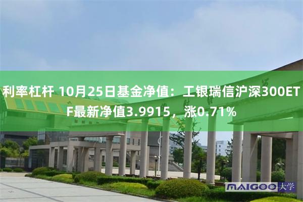 利率杠杆 10月25日基金净值：工银瑞信沪深300ETF最新净值3.9915，涨0.71%